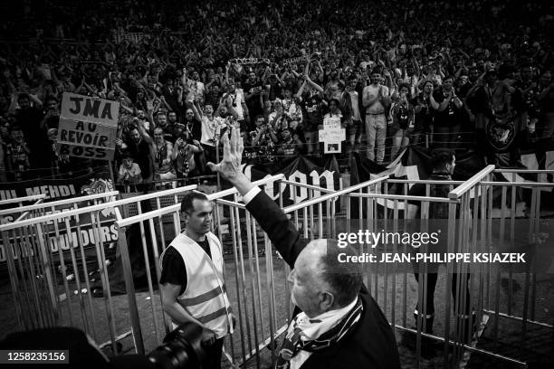 Former OL president Jean-Michel Aulas attends a fans' tribute during the French L1 football match between Olympique Lyonnais and Stade de Reims at...