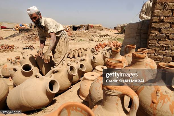 Afghan potter Khiyal Mohammad, , works at his craft in the Shomali plains, about 15 kms north of Kabul on June 30, 2009. A small artisan initiative...