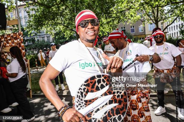 Participants from a Nigerian cultural group dance, during the annual Carnival of Cultures parade on May 28, 2023 in Berlin, Germany. The parade, one...