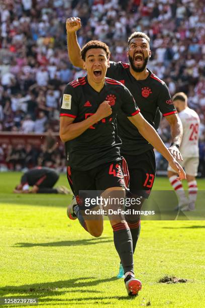 Jamal Musiala of Bayern Muenchen celebrates after scoring his team's second goal during the Bundesliga match between 1. FC Köln and FC Bayern München...