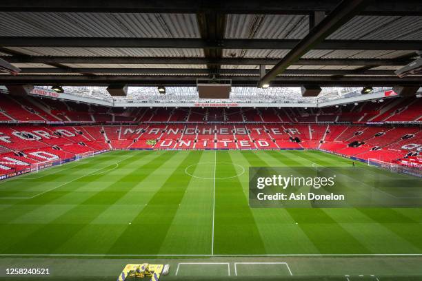 General View of Old Trafford prior to the Premier League match between Manchester United and Fulham FC at Old Trafford on May 28, 2023 in Manchester,...