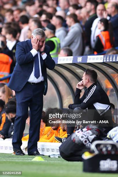 Sam Allardyce the head coach / manager of Leeds United reacts during the Premier League match between Leeds United and Tottenham Hotspur at Elland...
