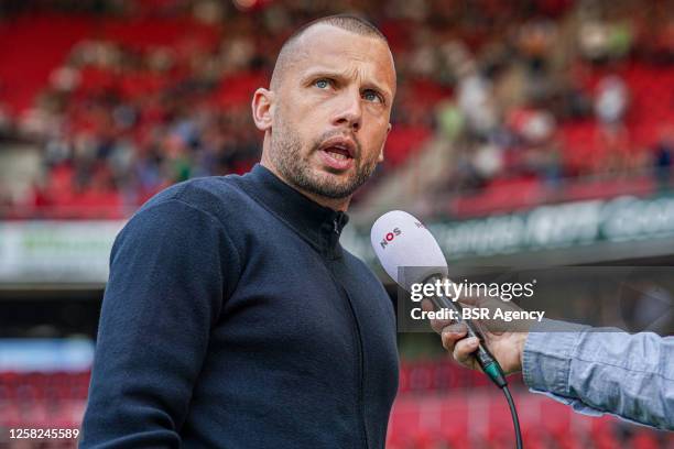 Head coach John Heitinga of Ajax during the pre match interview during the Eredivisie match between FC Twente and Ajax at Grolsch Veste on May 28,...