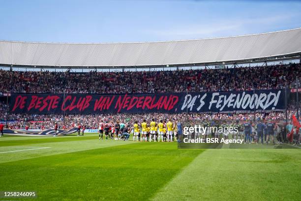 Banner that reads de beste club van Nederland da's Feyenoord is seen while players walk out during the Eredivisie match between Feyenoord and Vitesse...