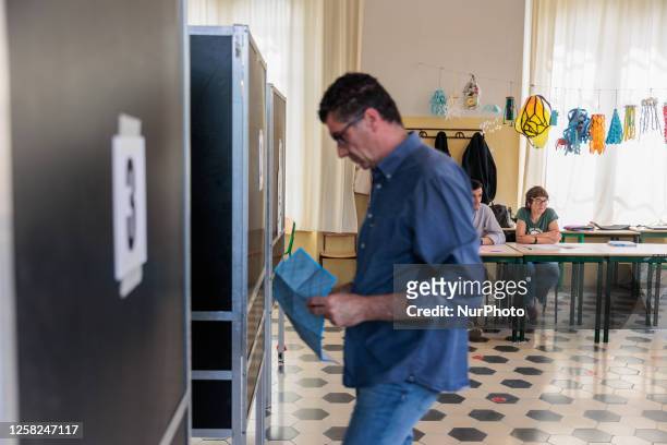 Voters vote in Pisa, Italy, on May 28, 2023. Polls open from 7 a.m. For municipal elections runoff in 41 cities and for the first round of municipal...