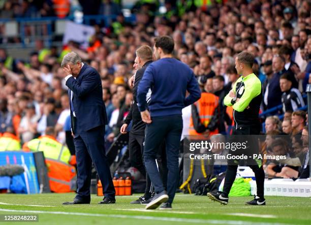 Leeds United manager Sam Allardyce appears dejected during the Premier League match at Elland Road, Leeds. Picture date: Sunday May 28, 2023.