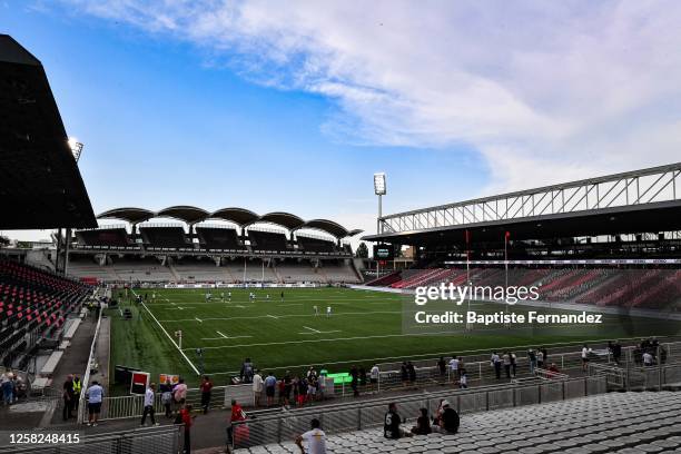 General view of the stadium prior to the French Top 14 rugby match between Lyon and Bayonne at MATMUT Stadium on May 28, 2023 in Lyon, France.