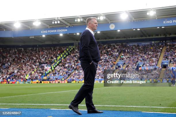 Leicester City Manager Dean Smith during the Premier League match between Leicester City and West Ham United at King Power Stadium on May 28, 2023 in...