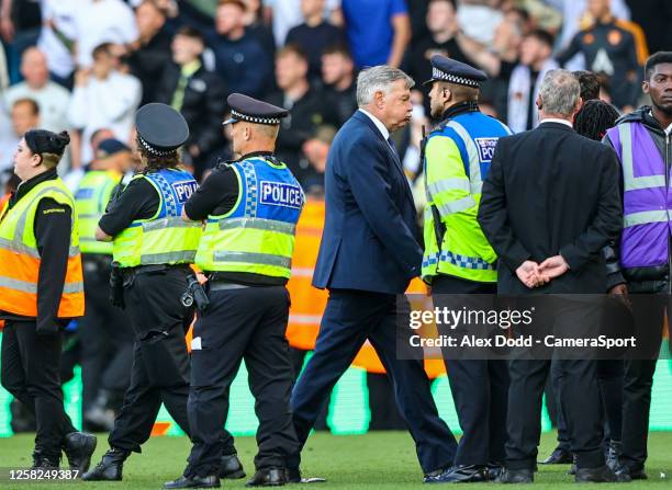 Leeds United head coach Sam Allardyce leaves the field after the Premier League match between Leeds United and Tottenham Hotspur at Elland Road on...