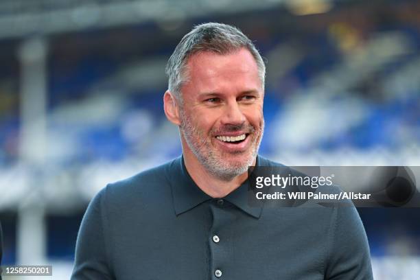 Jamie Carragher TV pundit before the Premier League match between Everton FC and AFC Bournemouth at Goodison Park on May 28, 2023 in Liverpool,...