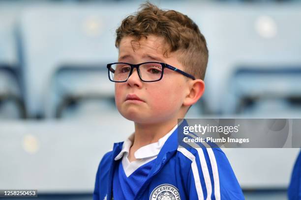 Fans of Leicester City at the end of the Premier League match between Leicester City and West Ham United at King Power Stadium on May 28, 2023 in...