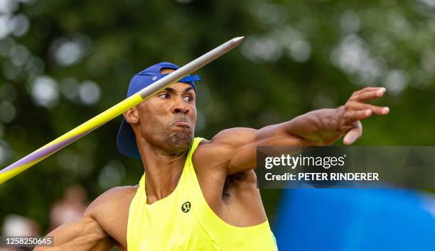 Damian Warner of Canada competes in the javelin event of the decathlon at the Hypo Athletics Meeting at The Mosle-Stadion in Gotzis on May 28, 2023....