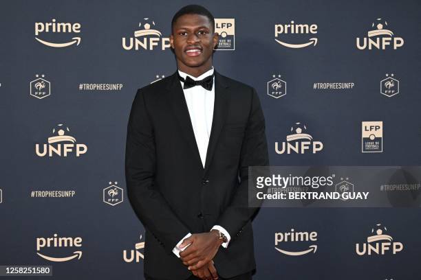 Paris Saint-Germain's Portuguese defender Nuno Mendes arrives to attend the 31th edition of the UNFP trophy ceremony, in Paris on May 28, 2023.