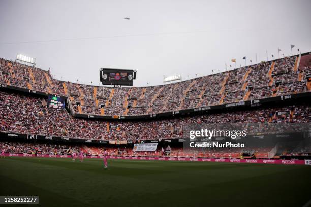 Mestalla stadium before La Liga match between Valencia CF and RCD Espanyol at Mestalla Stadium on May 28 , 2023.