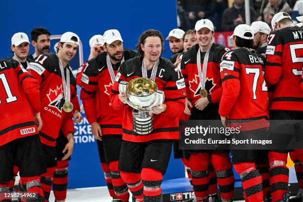 Tyler Toffoli of Canada celebrate winning the gold medal during the 2023 IIHF Ice Hockey World Championship Finland - Latvia game between Canada and...