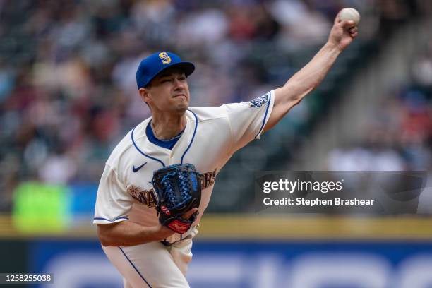 Starter Marco Gonzales of the Seattle Mariners pitches during the first inning of a game against the Pittsburgh Pirates at T-Mobile Park on May 28,...