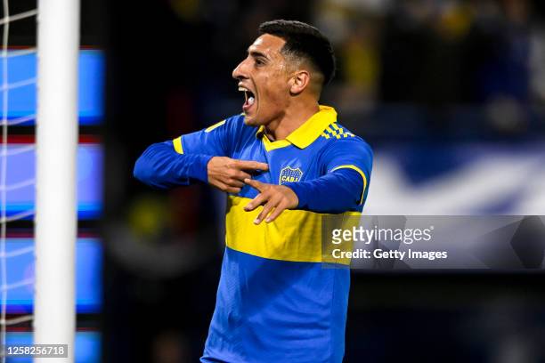 Miguel Merentiel of Boca Juniors celebrates after scoring the team's first goal during a Liga Profesional 2023 match between Boca Juniors and Tigre...