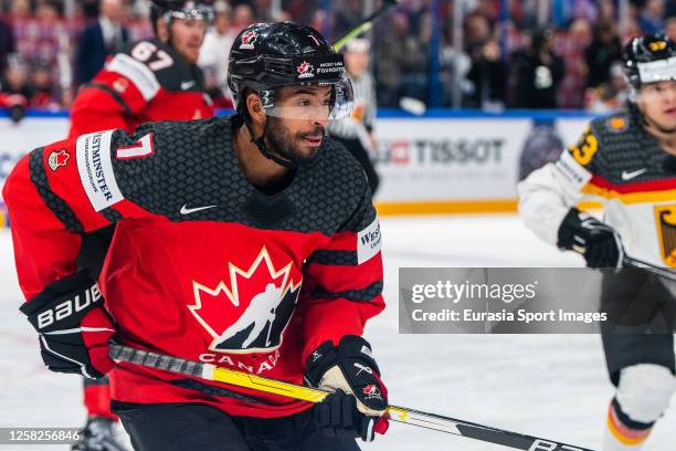 Pierre-Olivier Joseph in action during the 2023 IIHF Ice Hockey World Championship Finland - Latvia game between Canada and Germany at Nokia Arena on...