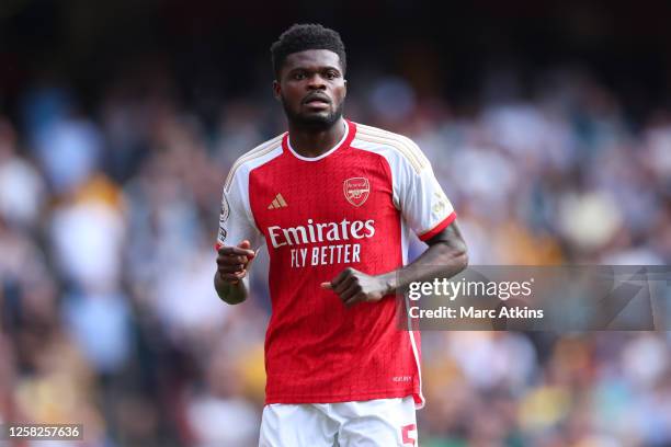 Thomas Partey of Arsenal during the Premier League match between Arsenal FC and Wolverhampton Wanderers at Emirates Stadium on May 28, 2023 in...