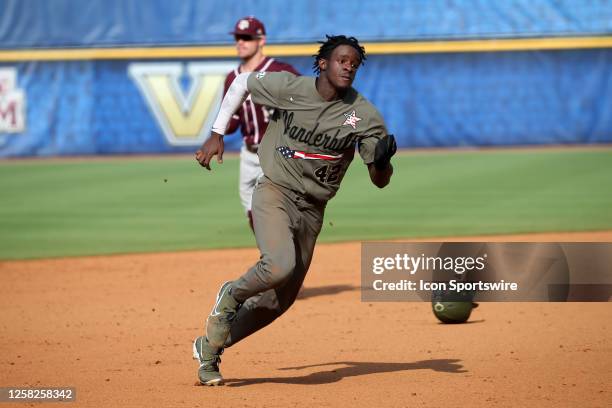 Vanderbilt Commodores utility RJ Austin during the 2023 SEC Baseball Tournament Championship game between the Texas A&M Aggies and the Vanderbilt...