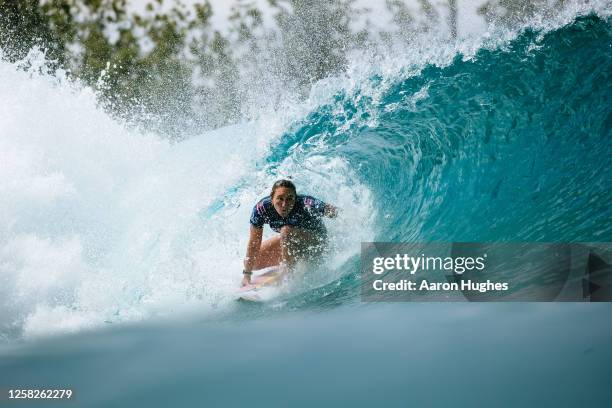 Five-time WSL Champion Carissa Moore of Hawaii surfs in the Final at the Surf Ranch Pro on May 28, 2023 at Lemoore, California.