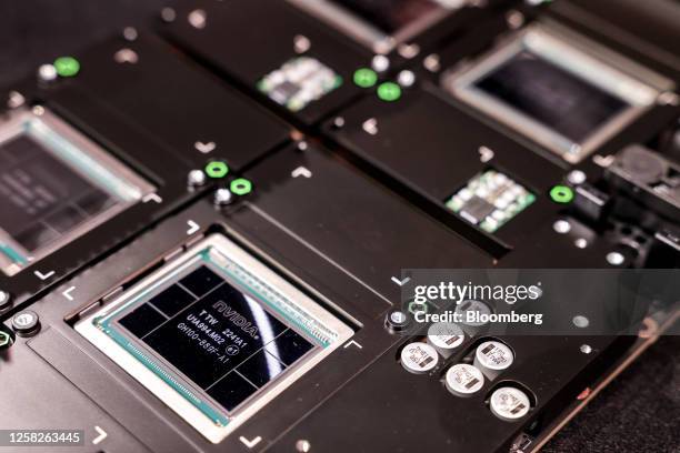 Nvidia Corp. Chip during the Taipei Computex expo in Taipei, Taiwan, on Monday, May 29, 2023. In a two-hour presentation in Taiwan, Nvidia...