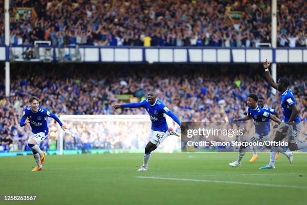 Abdoulaye Doucoure of Everton celebrates after scoring their 1st goal during the Premier League match between Everton FC and AFC Bournemouth at...