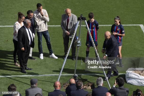 Turkish president of Limak Nihat Ozdemir takes part during a symbolic act of laying the first stone of the works of the new Spotify Camp Nou stadium...