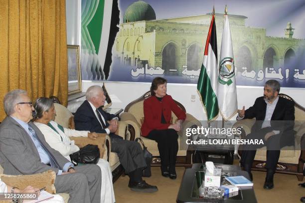 Hamas movement's exiled leader Khaled Meshaal meets with members of The Elders group : Former UN envoy Lakhdar Brahimi, Indian activist Ela Bhatt,...