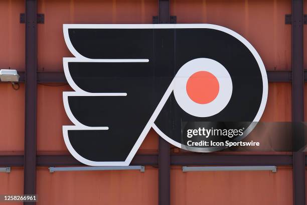 Detail view of the Philadelphia Flyers logo outside a bar as seen before the NCAA Division I Men's Lacrosse Championships Semifinal game between the...