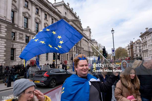 Anti-Brexit protesters continue their campaign against Brexit and the Conservative government in Westminster on 26th April 2023 in London, United...