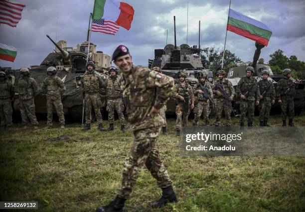 Military personnel take part in the âDefense Shield 23â multinational battle group military exercises in Novo Selo, Bulgaria on May 29, 2023....