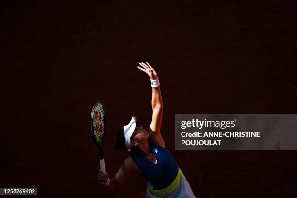 Switzerland's Belinda Bencic returns the ball to Russia's Elina Avanesyan during their women's singles match on day two of the Roland-Garros Open...