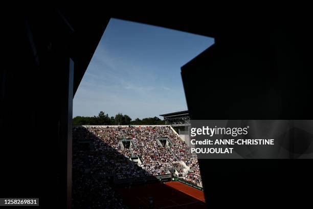 This photograph shows the Court Suzanne-Lenglen on day two of the Roland-Garros Open tennis tournament in Paris on May 29, 2023.