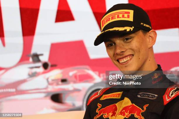 Zane Maloney during press conference at the Formula 2 Round at Circuit de Monaco in Monaco on May 28, 2023.