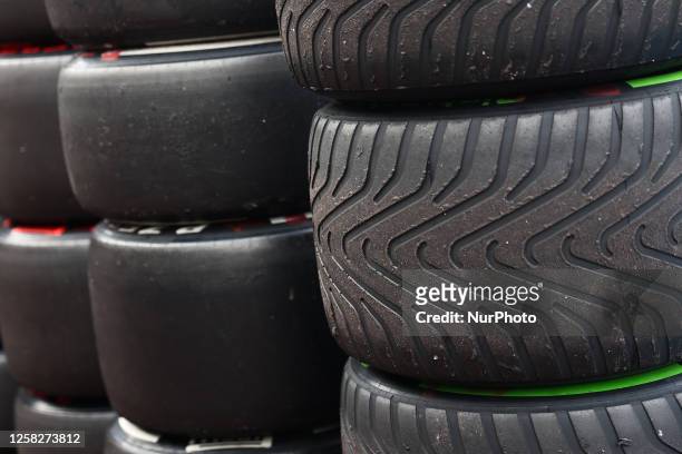 Pirelli tyres are seen after the Formula 1 Grand Prix of Monaco at Circuit de Monaco in Monaco on May 28, 2023.
