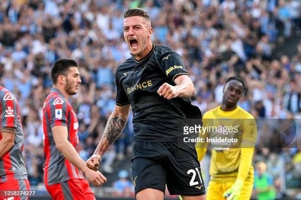 Sergej Milinkovic Savic of SS Lazio celebrates after scoring the goal of 2-0 during the Serie A football match between SS Lazio and US Cremonese....