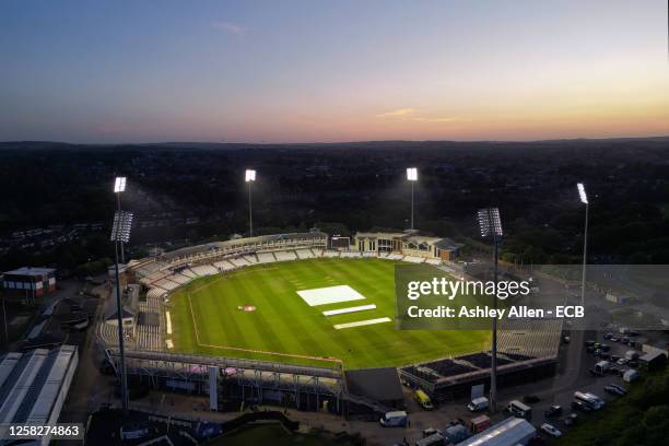 An aerial view of the Seat Unique Stadium after the Vitality Blast T20 match between Durham Cricket and Notts Outlaws at Seat Unique Riverside on May...
