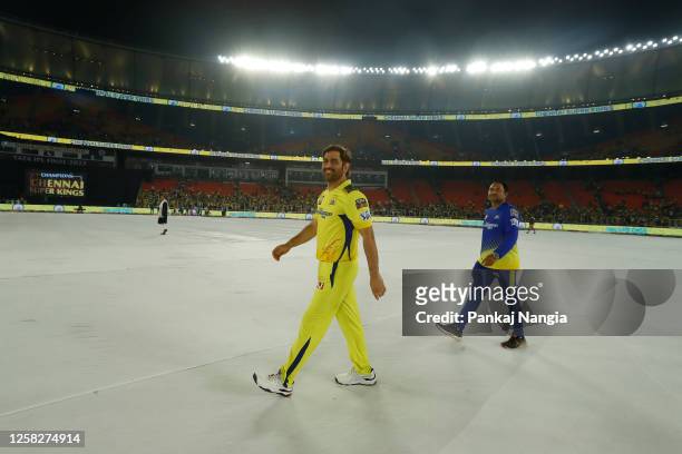 Captain MS Dhoni of the Chennai Super Kings after their victory against Gujarat Titans in the Indian Premier League Twenty20 final cricket match at...
