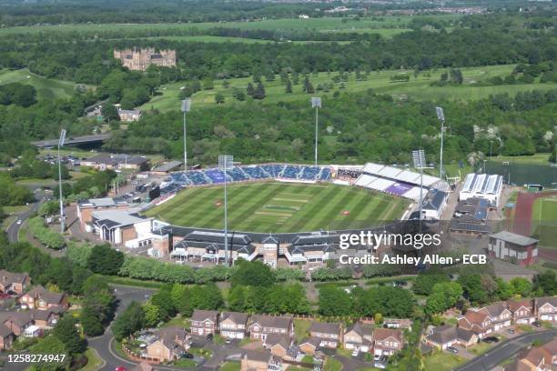 An aerial view of Seat Unique stadium ahead of play during the Vitality Blast T20 match between Durham Cricket and Notts Outlaws at Seat Unique...