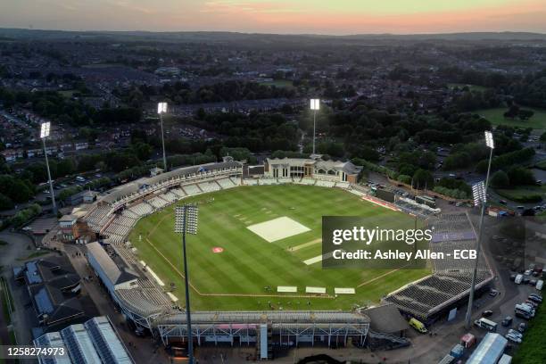 An aerial view of the Seat Unique Stadium after the Vitality Blast T20 match between Durham Cricket and Notts Outlaws at Seat Unique Riverside on May...