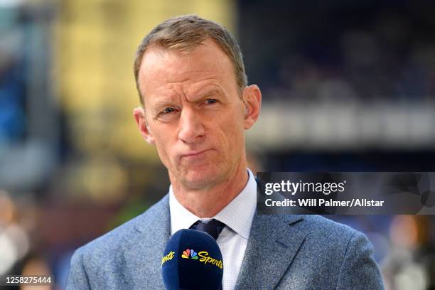 Robbie Mustoe, NBC TV Sports presenter before the Premier League match between Everton FC and AFC Bournemouth at Goodison Park on May 28, 2023 in...