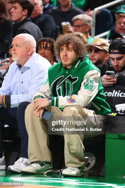 Jack Harlow attends Game Seven of the Eastern Conference Finals between the Miami Heat and Boston Celtics on May 29, 2023 at the TD Garden in Boston,...