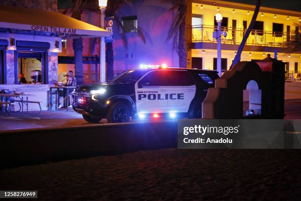 Hollywood Police cordon off the scene after an altercation ended in gunfire at Hollywood Beach Broadwalk in Hollywood, Florida, United States on May...