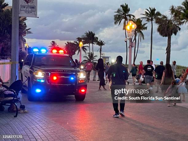 Police respond to a shooting on the Broadwalk in Hollywood, Florida, on May 29, 2023.