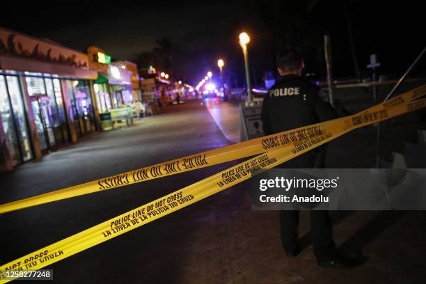 Hollywood Police cordon off the scene after an altercation ended in gunfire at Hollywood Beach Broadwalk in Hollywood, Florida, United States on May...