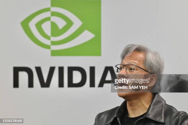 Jensen Huang, CEO of NVIDIA, speaks during a press conference at the Computex 2023 in Taipei on May 30, 2023.