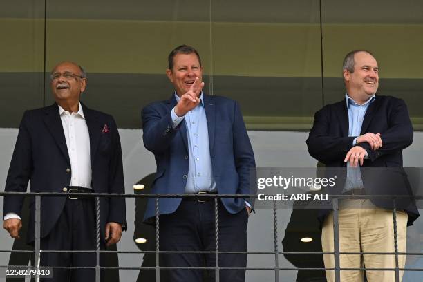 International Cricket Council Chairman Greg Barclay and ICC CEO Geoff Allardice visit the Gaddafi Stadium along with Pakistan Cricket Board Chairman...