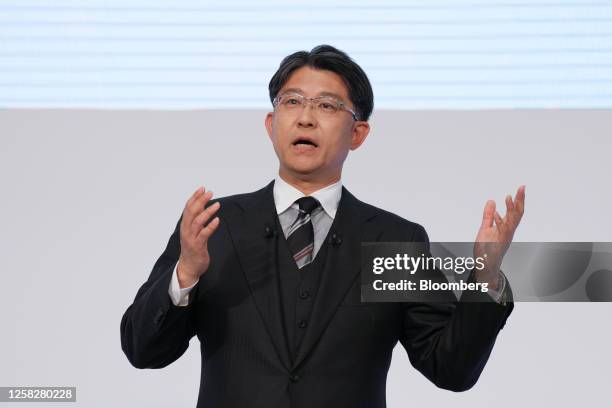 Koji Sato, president of Toyota Motor Corp., speaks during a news conference in Tokyo, Japan, on Tuesday, May 30, 2023. Toyota Motor and Daimler...