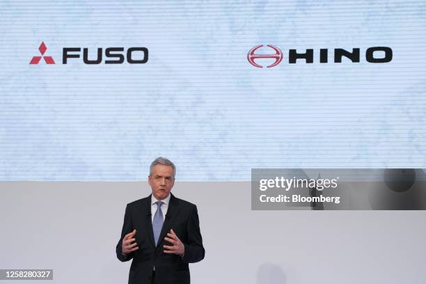 Karl Deppen, chief executive officer of Mitsubishi Fuso Truck & Bus Corp., speaks during a news conference in Tokyo, Japan, on Tuesday, May 30, 2023....